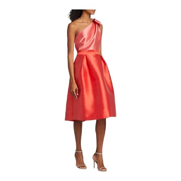 Teri Jon One Shoulder Colorblocked Satin Cocktail Dress Size 6 - Picture 5 of 13